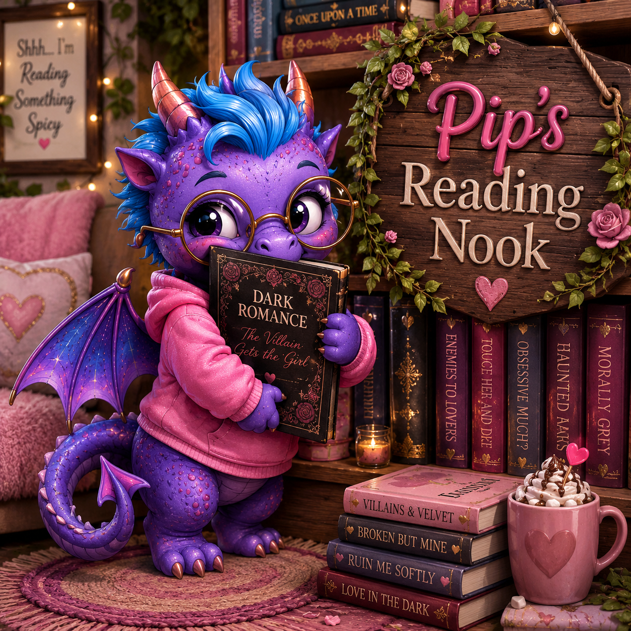 Pip looking shy in his reading nook