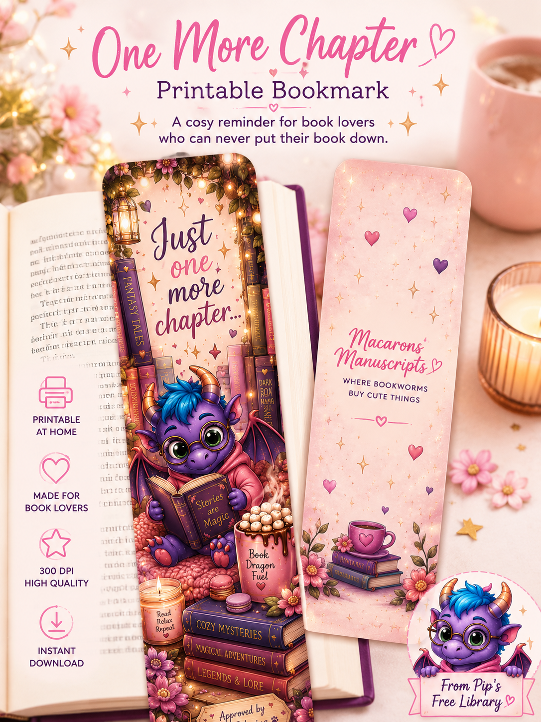 Preview of Pip's One More Chapter printable bookmark