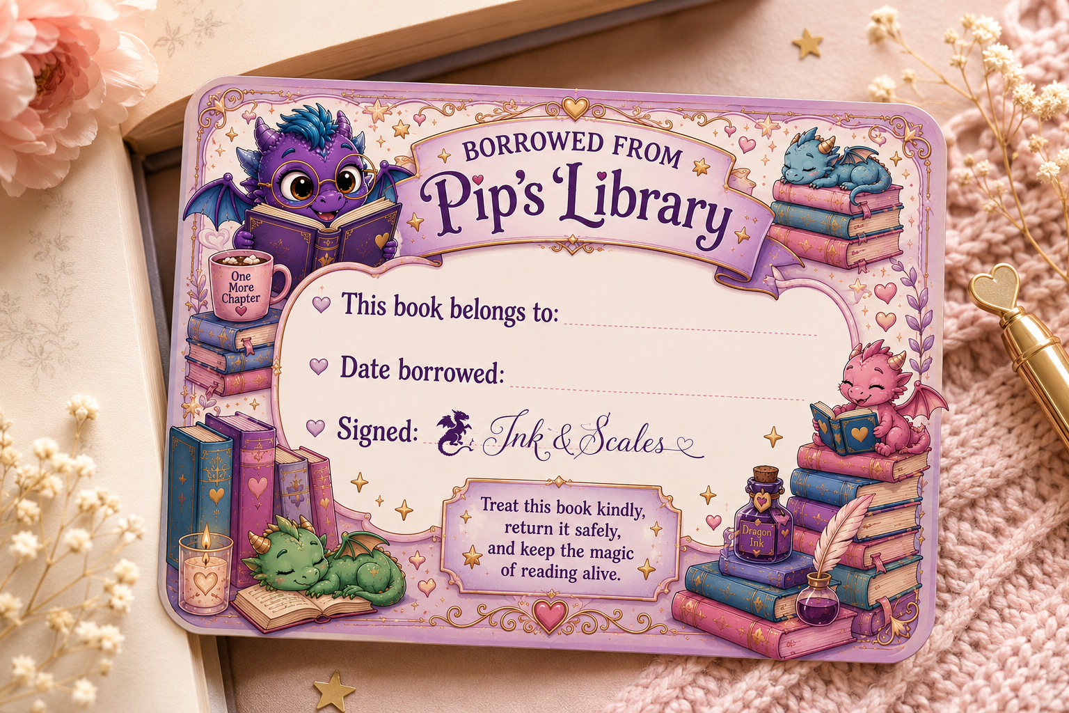 Preview of the Borrowed From Pip's Library printable bookplate