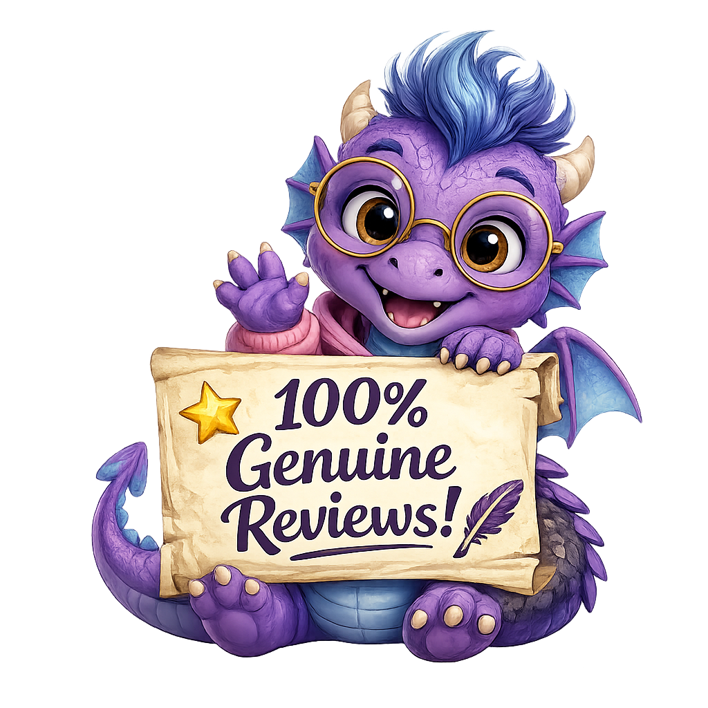 Pip Inkwing holding a sign that says 100% Genuine Reviews